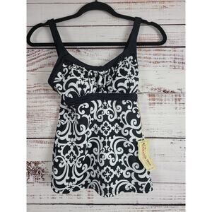 Jamaica‎ Bay Swim Top 8 Womens Black White Padded Pullover NWT